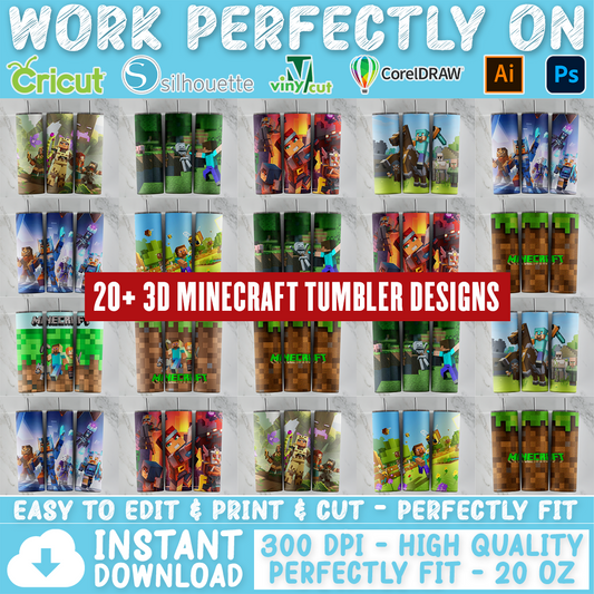 Minecraft tumbler design bundle, 20 oz skinny tumbler design, sublimation image, tumbler wrap, Minecraft cup, Minecraft sublimation, tumbler design, 20 oz skinny tumbler, 20 oz cup design,