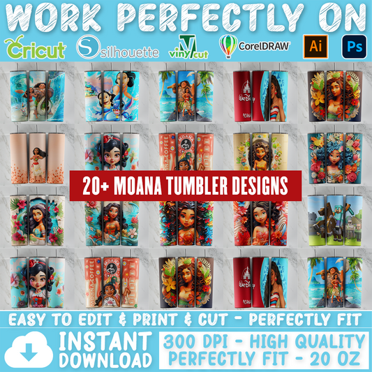 Moana tumbler design bundle, 20 oz skinny tumbler design, sublimation image, tumbler wrap, Moana cup, Moana sublimation, tumbler design, 20 oz skinny tumbler, 20 oz cup design,