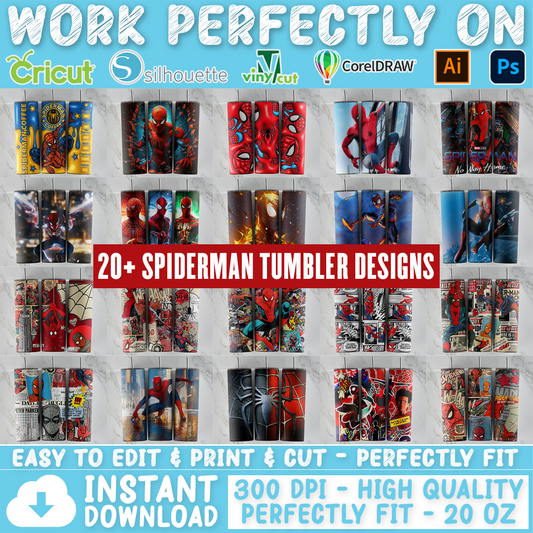 Spiderman tumbler design bundle, 20 oz skinny tumbler design, sublimation image, tumbler wrap, Spiderman cup, Spiderman sublimation, tumbler design, 20 oz skinny tumbler, 20 oz cup design,