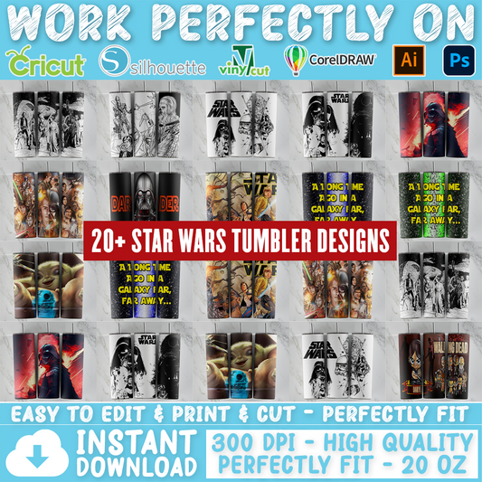 Star Wars tumbler design bundle, 20 oz skinny tumbler design, sublimation image, tumbler wrap, Star Wars cup, Star Wars sublimation, tumbler design, 20 oz skinny tumbler, 20 oz cup design,