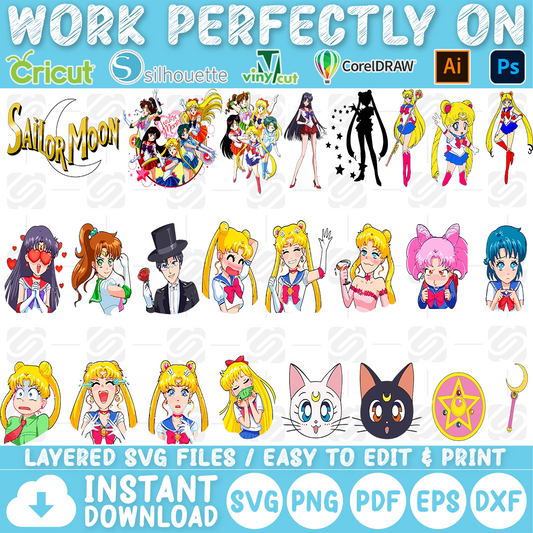 Sailor Moon Bundle SVG, Sailor Moon SVG, Sailor Moon Cutfile, Sailor Moon Clipart, Sailor Moon Tshirt, Instant Download