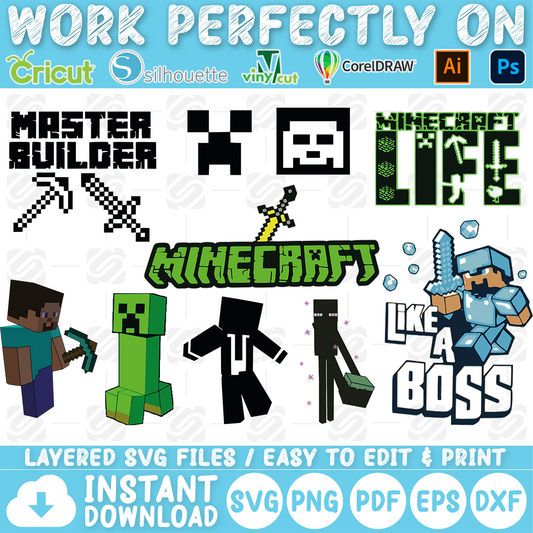 Minecraft Bundle SVG, Minecraft SVG, Minecraft Cutfile, Minecraft Clipart, Minecraft Tshirt, Instant Download