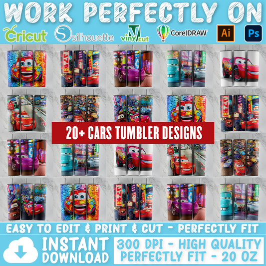 Cars tumbler design bundle, 20 oz skinny tumbler design, sublimation image, tumbler wrap, Cars cup, Cars sublimation, tumbler design, 20 oz skinny tumbler, 20 oz cup design,