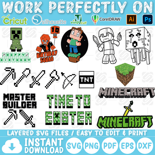 Minecraft Bundle SVG, Minecraft SVG, Minecraft Cutfile, Minecraft Clipart, Minecraft Tshirt, Instant Download