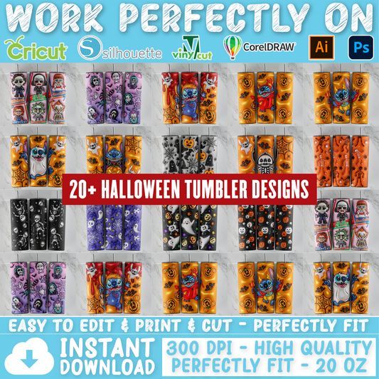 Halloween tumbler design bundle, 20 oz skinny tumbler design, sublimation image, tumbler wrap, Halloween cup, Halloween sublimation, tumbler design, 20 oz skinny tumbler, 20 oz cup design,