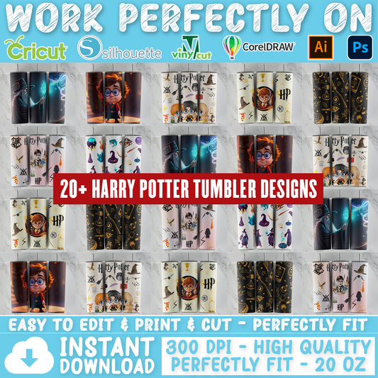 Harry Potter tumbler design bundle, 20 oz skinny tumbler design, sublimation image, tumbler wrap, Harry Potter cup, Harry Potter sublimation, tumbler design, 20 oz skinny tumbler, 20 oz cup design,