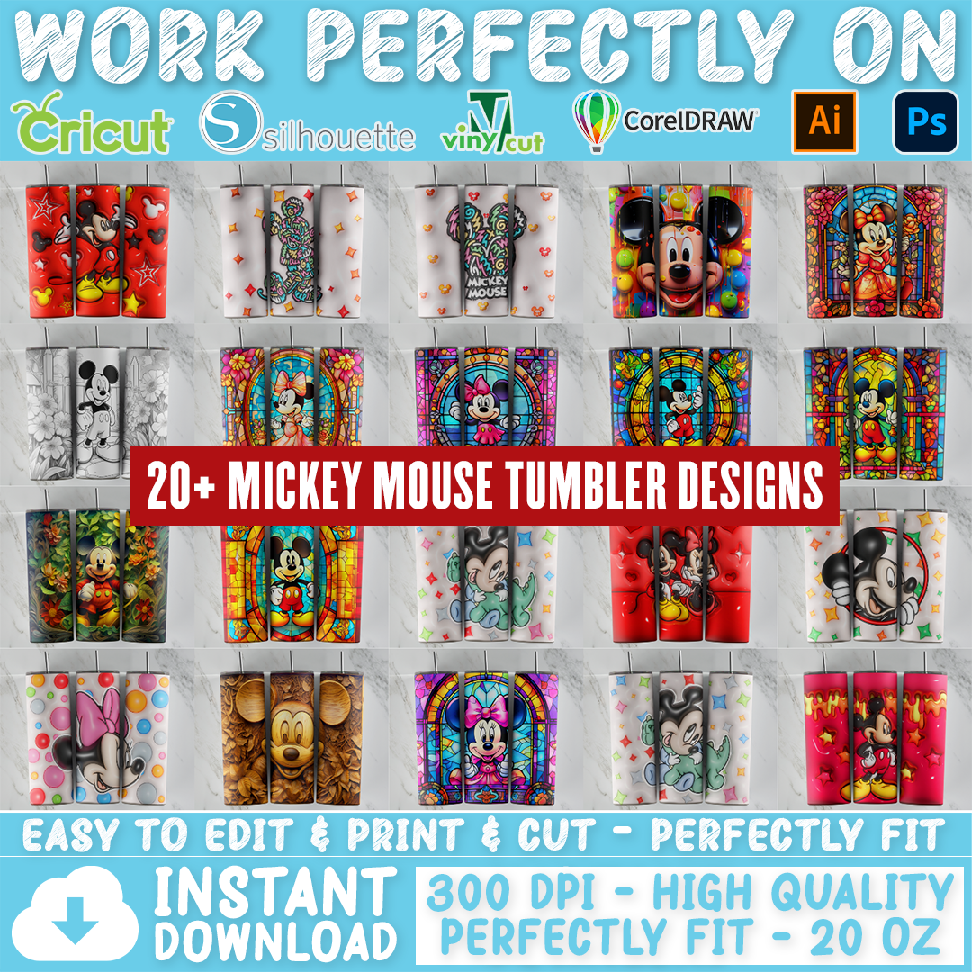 Mickey Mouse tumbler design bundle, 20 oz skinny tumbler design, sublimation image, tumbler wrap, Mickey Mouse cup, Mickey Mouse sublimation, tumbler design, 20 oz skinny tumbler, 20 oz cup design,