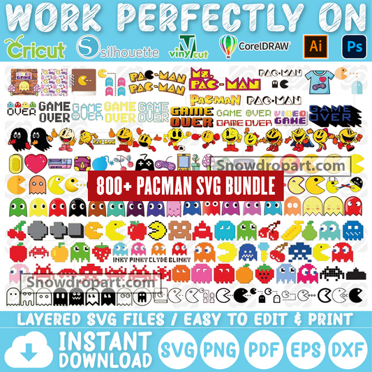 MEGA 800+ Pacman Bundle SVG, Pacman SVG, Pacman Cutfile, Pacman Clipart, Pacman Tshirt, Instant Download
