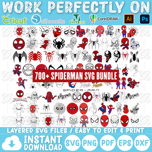 MEGA 700+ Spiderman Bundle SVG, Spiderman SVG, Spiderman Cutfile, Spiderman Clipart, Spiderman Tshirt, Instant Download