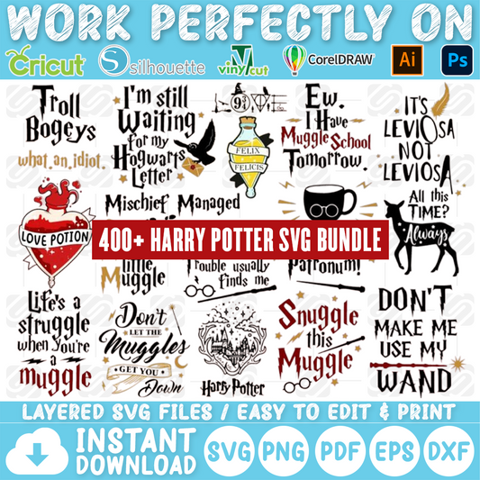 MEGA 400+ Harry Potter Bundle SVG, Harry Potter SVG, Harry Potter Cutfile, Harry Potter Clipart, Harry Potter Tshirt, Instant Download