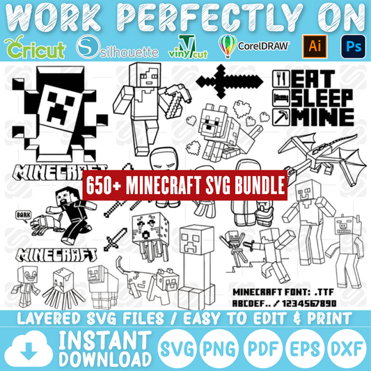 MEGA 650+ Minecraft Bundle SVG, Minecraft SVG, Minecraft Cutfile, Minecraft Clipart, Minecraft Tshirt, Instant Download
